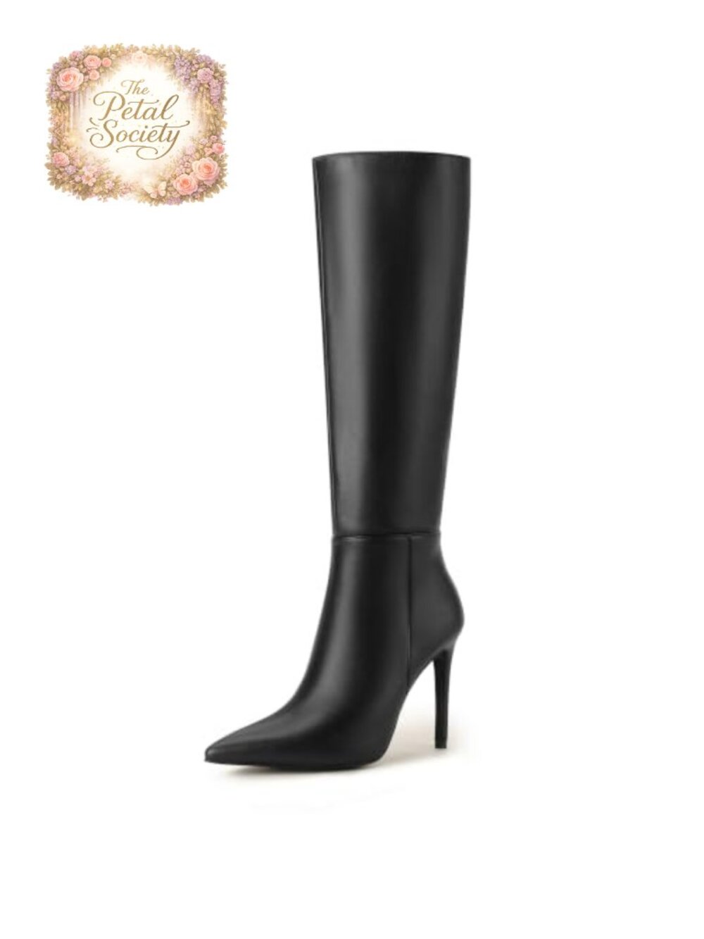 Faux Leather Knee High Pointed Toe Stiletto Heel Dress Boots